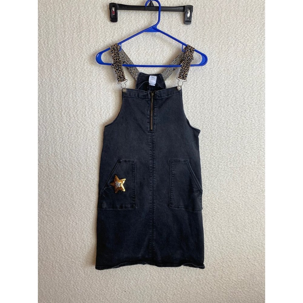 Wonder Nation Girls Overall Jean Dress Black Gold Animal Print Size XL 14-16